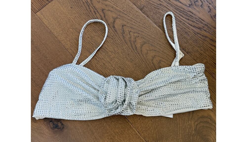 Karen Millen Premium Hot Fix Embellished Rosette Bandeau Bikini Top White M NWT
